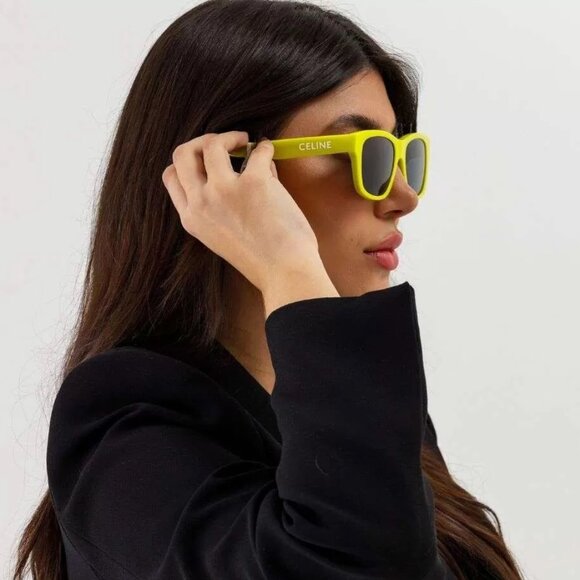 BRAND NEW Celine CL40249U 39A MONOCHROMS Neon Yellow Smoke Geometric Sunglasses - Picture 10 of 11